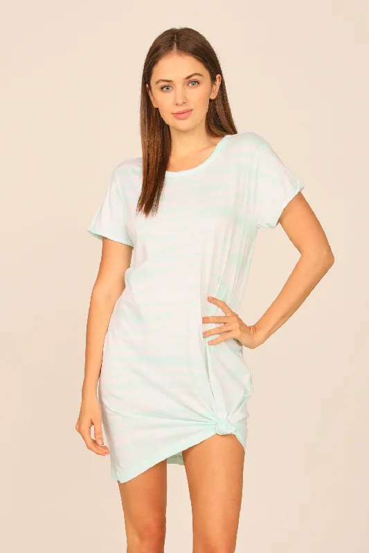 Women's shirt dress muted coral -Mint Tie Dye V-Back Tee Shirt Dress