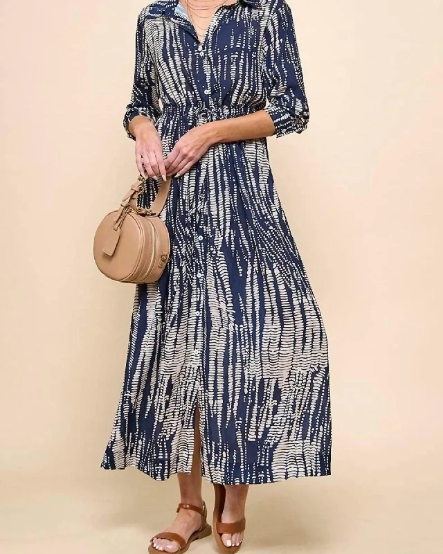 Ladies maxi dress kaftan -Tie Dye Maxi Dress In Navy/Taupe | Navy/Taupe