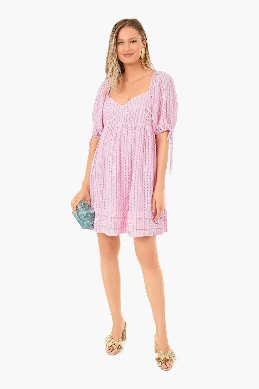 Ladies mini dress striped -Pink Gingham Leyton Mini Dress