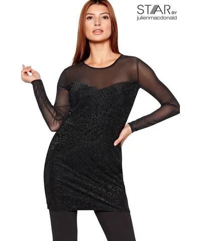 Women's shirt dress everyday wear -Mesh Tunic Sweatshirt Dress