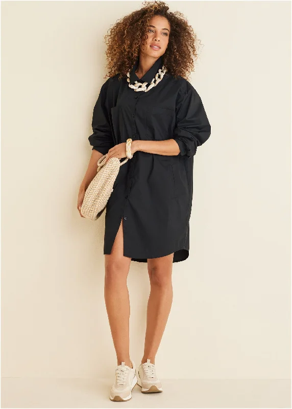 Women's shirt dress relaxed stripe -Shirt Dress - Black