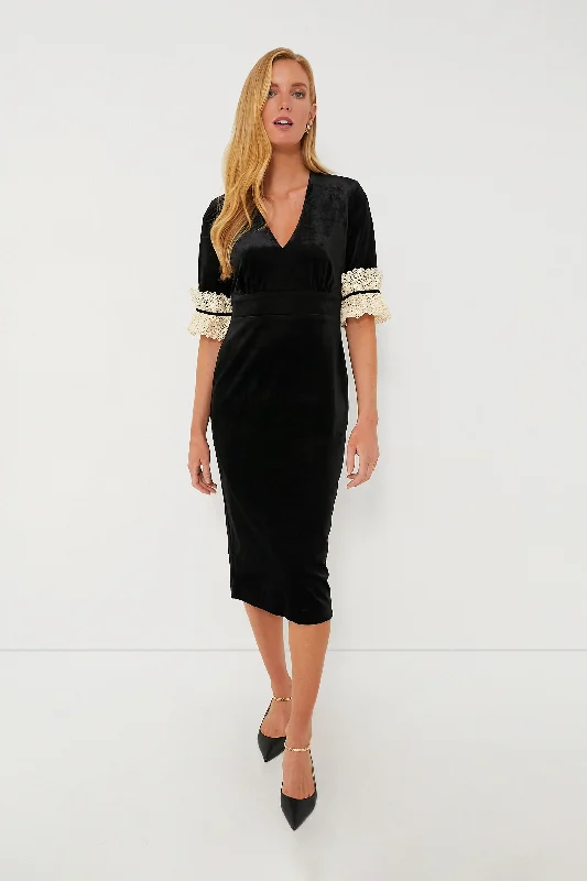 Women's midi dress chic -Black Velvet Odette Midi Dress