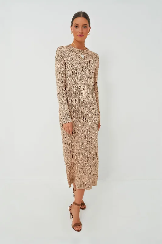 Women's midi dress formal -Gold Cable Knit Midi Dress