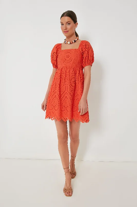 Ladies mini dress tropical -Orange Eyelet Clara Mini Dress