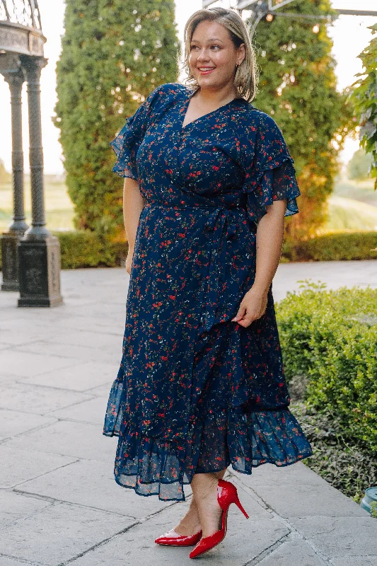 Women's maternity dress jersey -Halie Navy Floral Wrap Dress - DM Exclusive - Maternity Friendly - Restocked