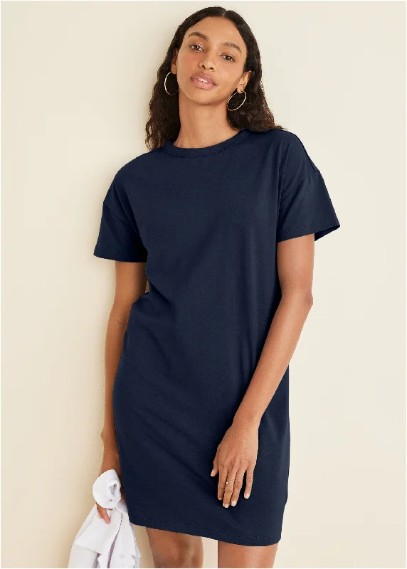 Women's shirt dress muted olive -T-Shirt Dress - Navy