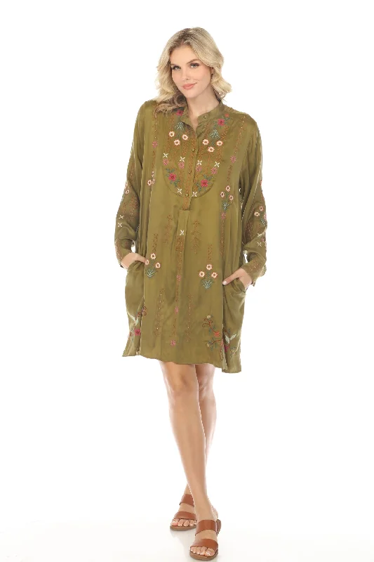 Women's shirt dress relaxed collar -Johnny Was Workshop Vivana Embroidered Shirt Dress W27823 Boho Chic