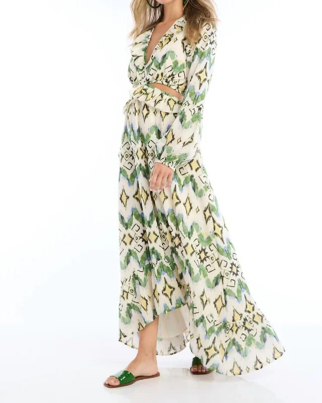 Ladies maxi dress outdoor -Everyly Maxi Dress In Green Ikat | Green Ikat