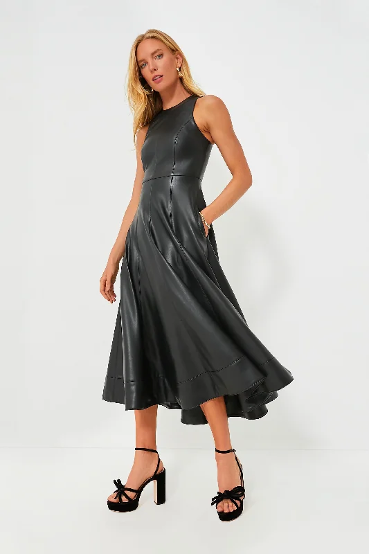 Women's midi dress 70s style -Black Soline Midi Dress