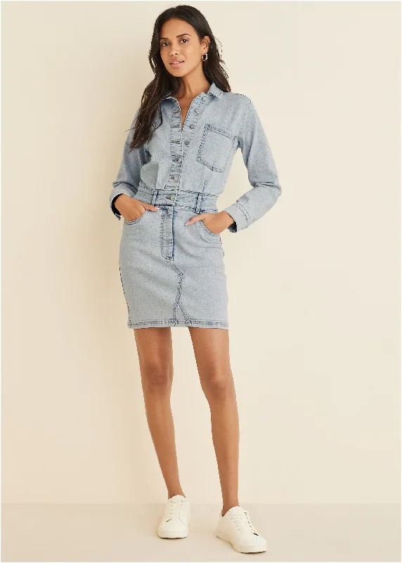 Women's shirt dress soft blush -Denim Shirt Dress - Light Wash