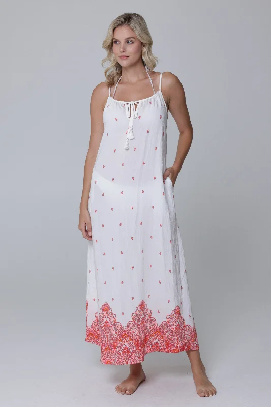 Ladies maxi dress pink -Corsica Tie Front Strappy Maxi Dress