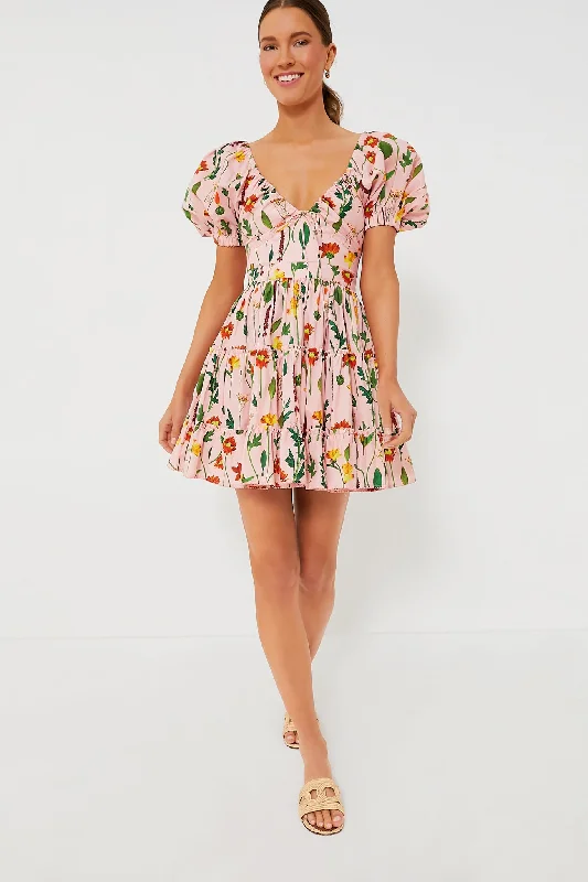 Ladies mini dress swing -Exclusive Pink Floral Manzanilla Mini Dress