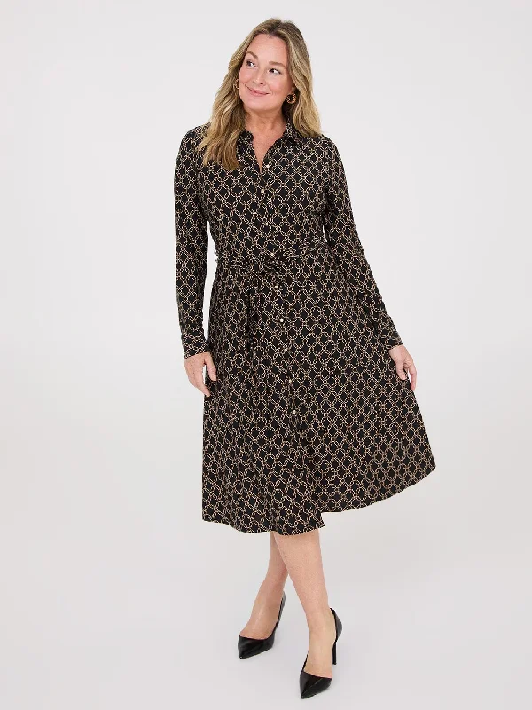 Women's shirt dress relaxed cotton -Geo Print Shirt Dress With Pockets