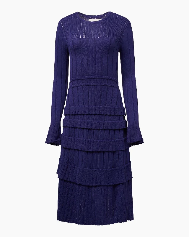 Women's midi dress outdoor event -Rachel Parcell | Rib Midi Dress with Pointelle Ruffles | Navy Blue