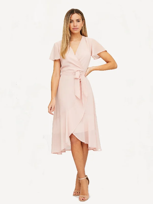 Women's midi dress cashmere -Faith Midi Ruffle Dress / Blush