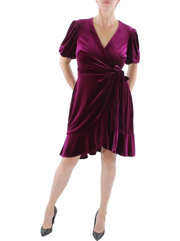 Ladies party dress bow neck -Womens Velvet Knee Cocktail and Party Dress