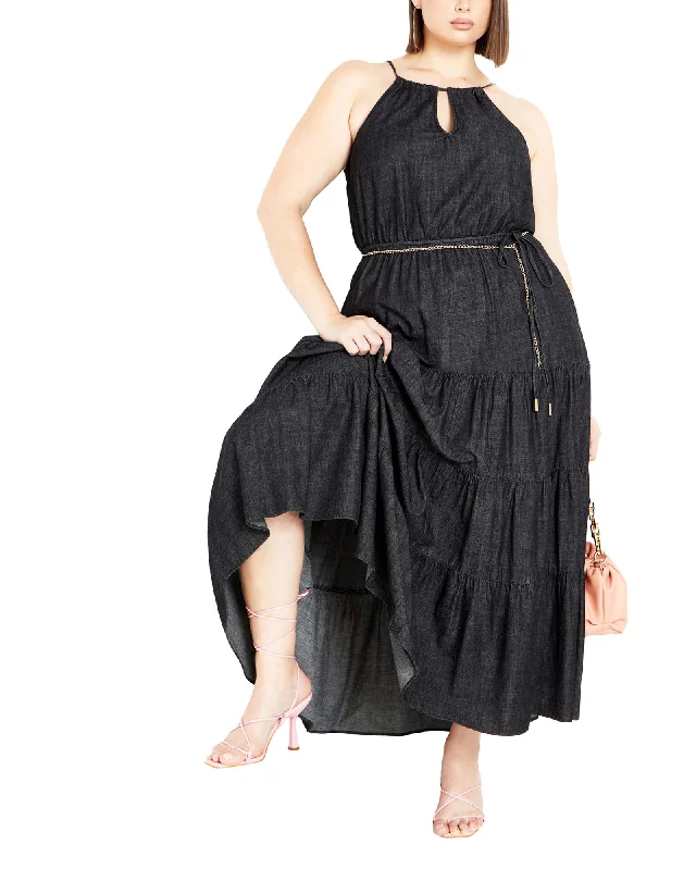 Ladies maxi dress peplum -Ashlyn Tiered Maxi Dress | BLACK