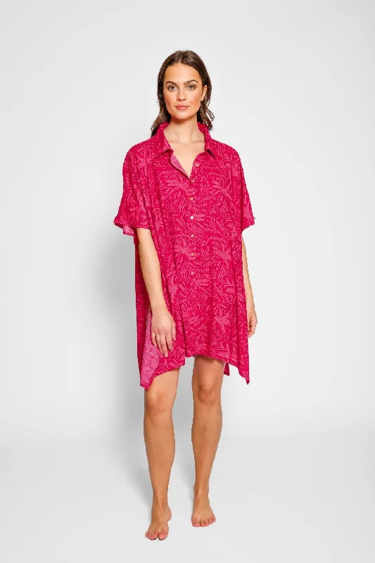 Women's shirt dress lightweight denim -Las Palmas Big Shirt Cover Up