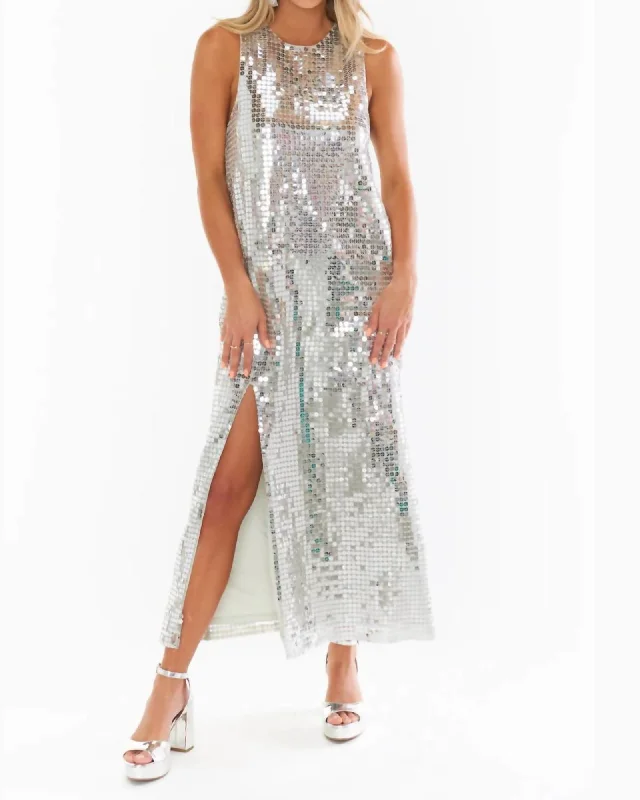 Ladies maxi dress trapeze -Disco Maxi Dress in Silver | Silver