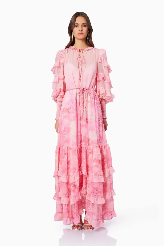 Ladies maxi dress draped -Ivy Maxi Dress - Pink