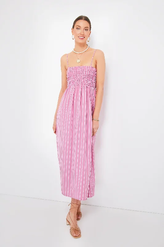 Women's midi dress warm weather -Lilac Aida Stripe Marieka Midi Dress