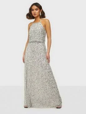 Ladies maxi dress long sleeve -Maya All Over Sequin Haltneck Maxi Dress