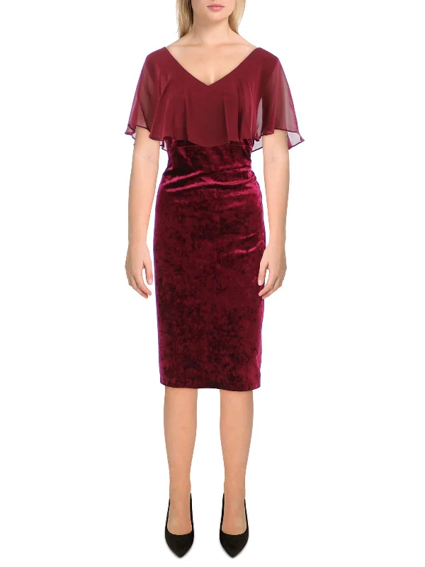 Ladies party dress high neck -Womens Velvet Chiffon Cocktail and Party Dress