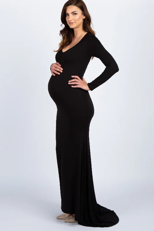 Women's maternity dress summer -PinkBlush Black Long Sleeve Photoshoot Maternity Gown/Dress