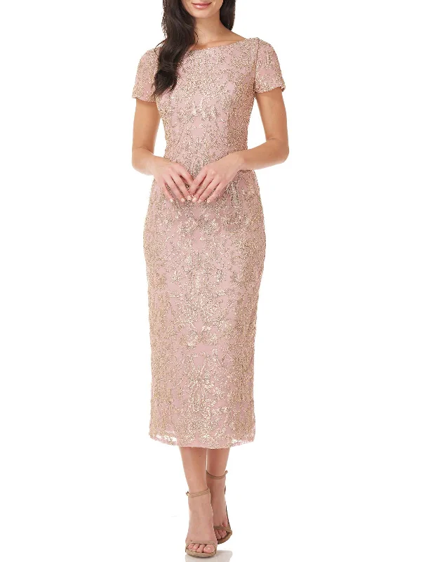 Ladies party dress dinner party -Womens Metallic Embroidered Cocktail and Party Dress