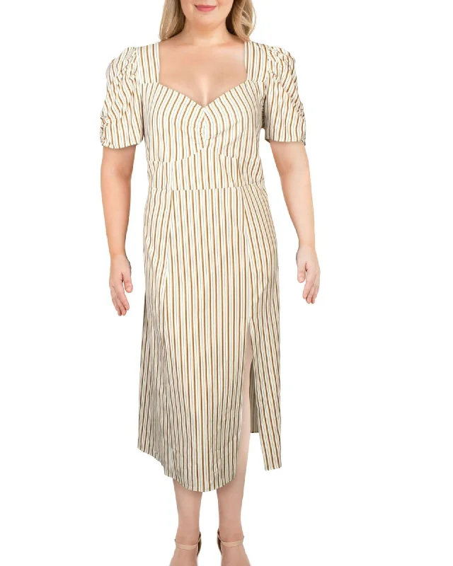 Ladies maxi dress tailored -Danielle Bernstein Women's Plus Woven Polyester Maxi Dress White/Brown strip Size 24W | White