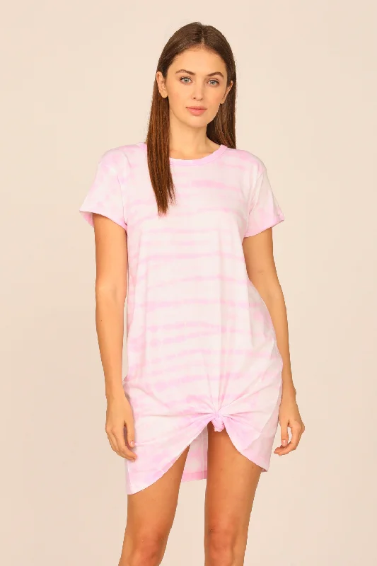 Women's shirt dress tailored stripe -Pink Tie Dye V-Back Tee Shirt Dress