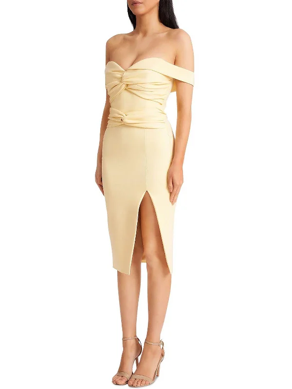 Ladies party dress square neck -Womens Ruched Off-The-Shoulder Cocktail and Party Dress