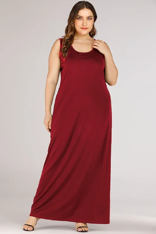 Ladies maxi dress pink -Plus Size Scoop Neck Maxi Tank Dress