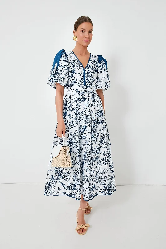 Women's midi dress metallic -Blue Toile Reynolds Midi Dress