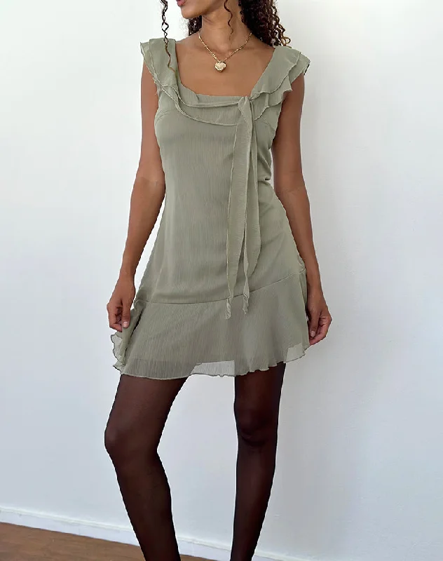 Ladies mini dress ombre -Binita Mini Dress In Chiffon Olive