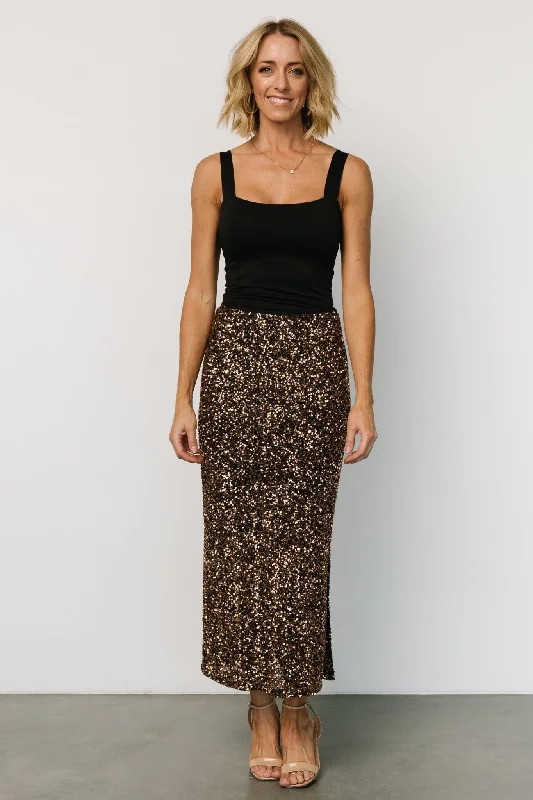 Women's midi dress breathable -Charmed Sequin Midi Skirt | Bronze