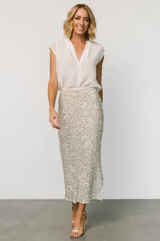 Women's midi dress insulated -Charmed Sequin Midi Skirt | Champagne