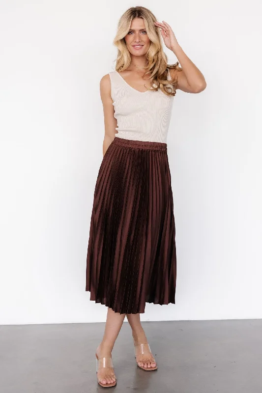 Women's midi dress windproof -Demetria Pleated Midi Skirt | Dark Brown