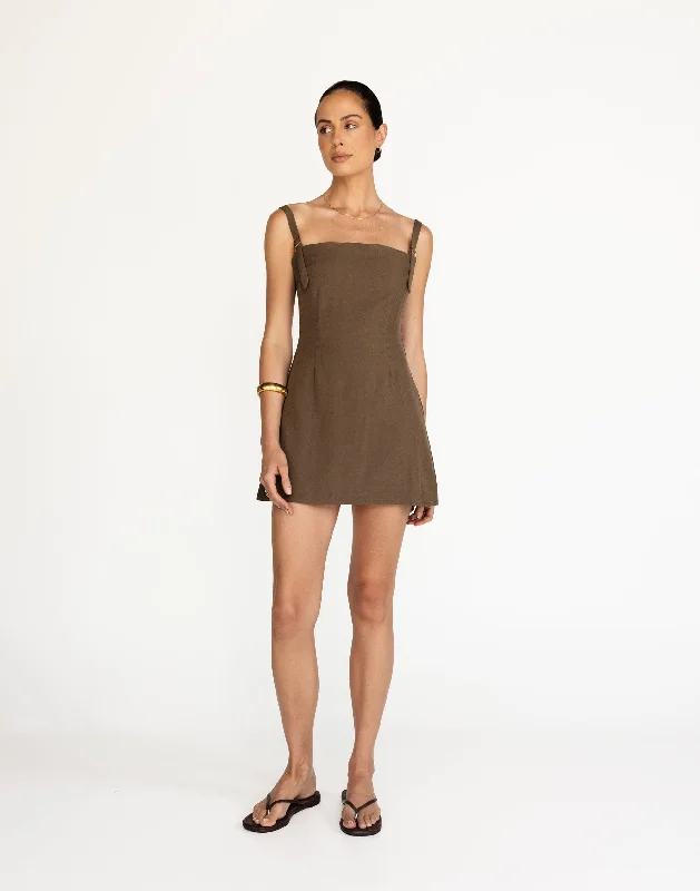 Ladies mini dress mustard -Dominique Mini Dress (Coffee)