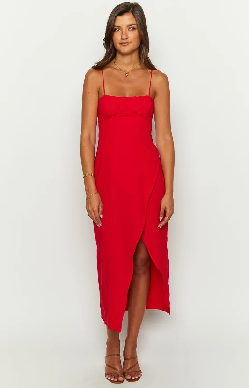 Women's midi dress jewel tone -Kirrily Red Midi Dress