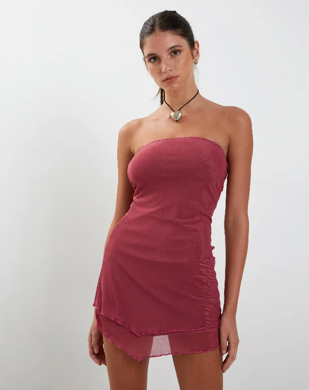 Ladies mini dress swing -Mahali Bandeau Mesh Mini Dress in Raspberry