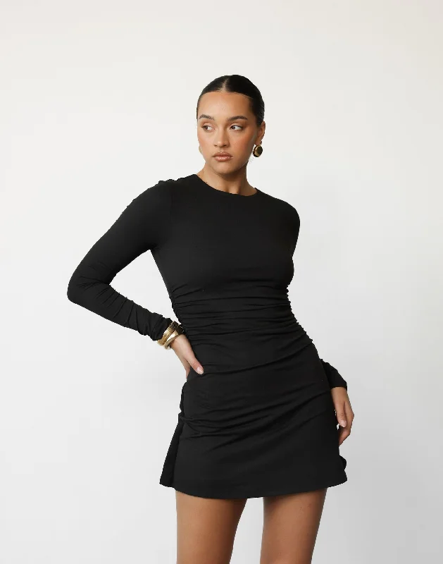 Ladies mini dress sweetheart neck -Manon Mini Dress (Black)