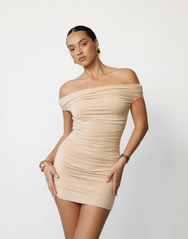 Ladies mini dress fitted -Monaco Mini Dress (Camel) - By Lioness