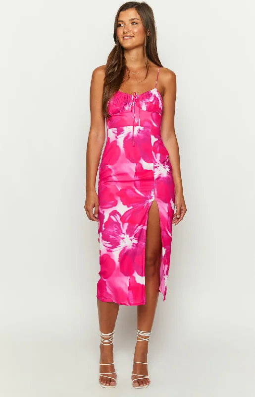 Women's midi dress bold print -Paloma Pink Print Midi Dress