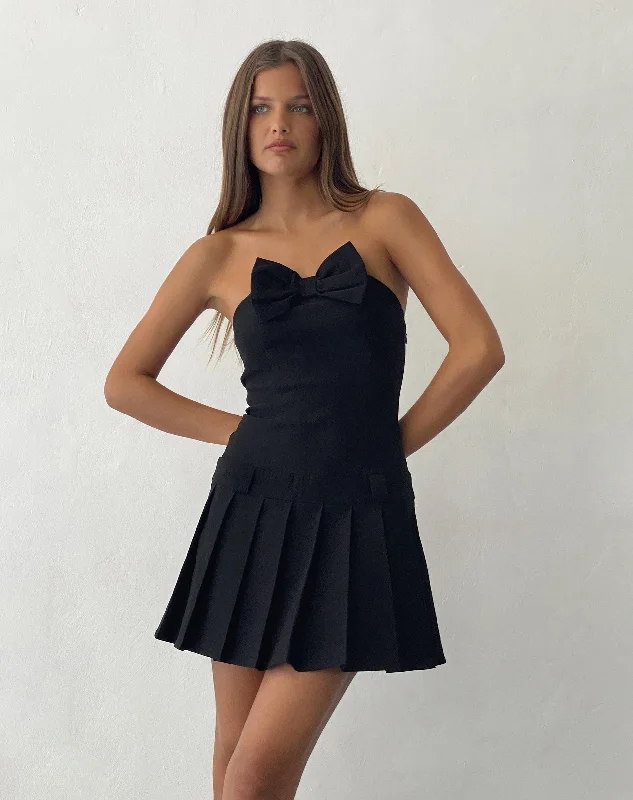 Ladies mini dress summer party -Seroja Bow Front Mini Dress in Black Tailoring