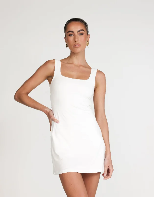 Ladies mini dress cute -Yoko Skort Mini Dress (White)