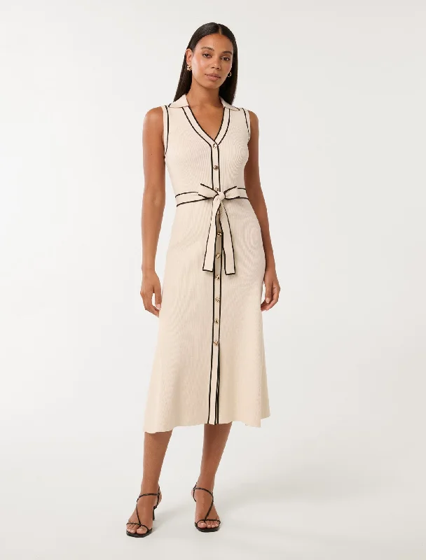 Women's midi dress structured -Adeline Sleeveless Knit Midi Dress