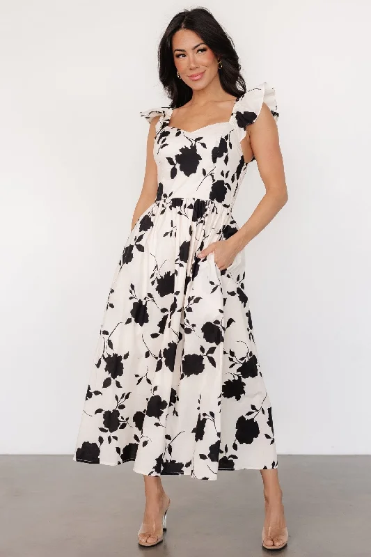 Women's midi dress sleeveless -Bridget Midi Dress | Ivory + Black Floral