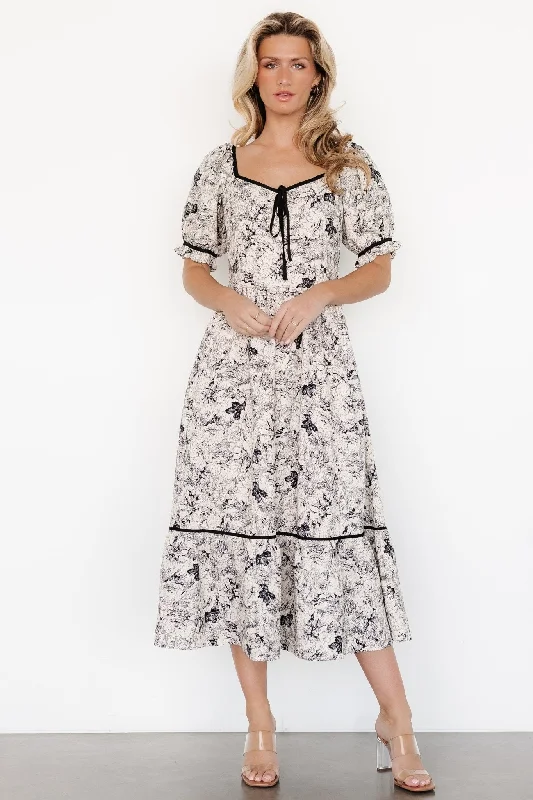 Women's midi dress floral -Mariana Midi Dress | Cream + Black Floral